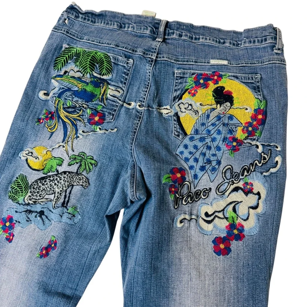 Paco Jeans Y2K Floral Embroidered Embellished‎ Flare Jeans Women's Size 18